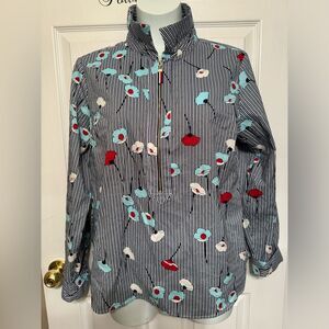 Tommy Hilfiger Poppy Floral Red White Blue Striped Half Zip Blouse Sz XL